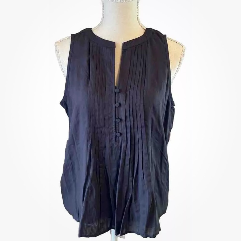 NWT LOFT MP Gray Pleated Sleeveless Button Front Lined Blouse